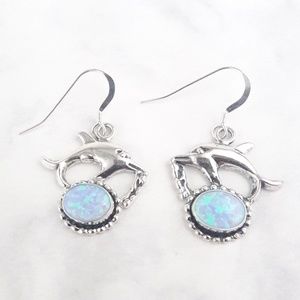 Dolphin opal dangle earrings